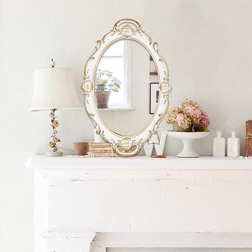 Eaoundm 14.5 x 10 inchs Oval Antique Decorative Wall Mirror Vintage Hanging Mirror (White) - White thumbnail 4