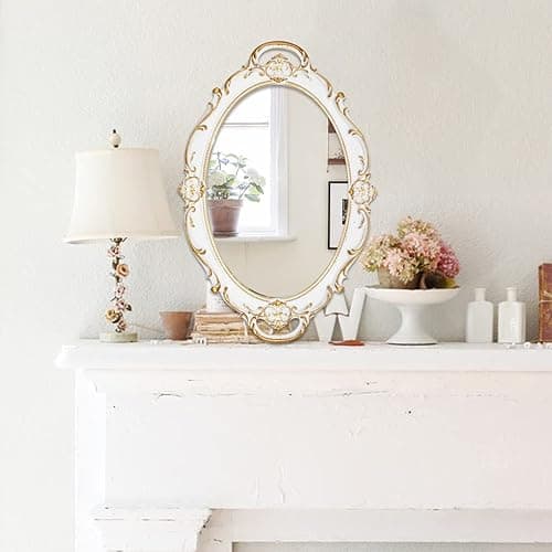 Eaoundm 14.5 x 10 inchs Oval Antique Decorative Wall Mirror Vintage Hanging Mirror (White) - White thumbnail 5