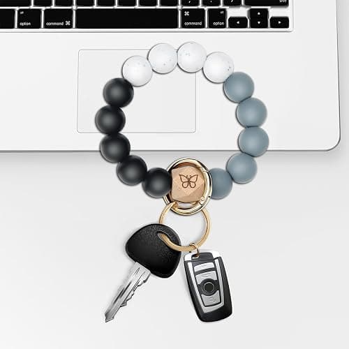 Keychain Bracelet Wristlet with Wallet Card Holder Pocket,Tassel Keychain Bangle Key Ring for Women thumbnail 5