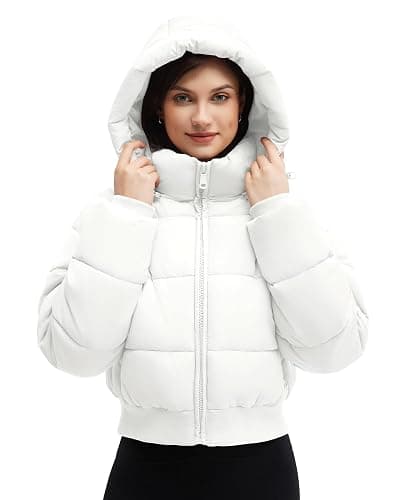 WHN Women's Cropped Puffer Jacket Warm Quilted Short Coat with Detachable Hood Zippered Pockets thumbnail 2