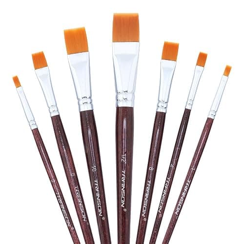 Transon Flat Paint Brush Set 7pcs for Acrylic Watercolor Gouache Oil and Body Painting - Image 1