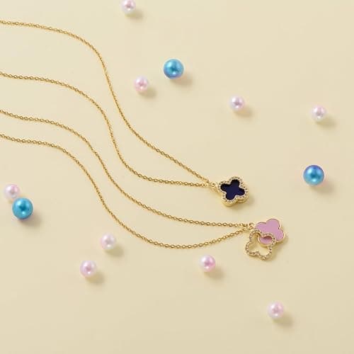 Fviswiak Clover Necklace For Women 14K Real Gold Silver Plated Four Leaf Clover Pendent Necklace Dainty Trendy Cute Simple Women's Jewelry Gift thumbnail 2