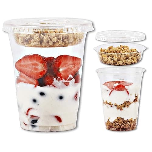 Aatriet Clear Plastic Parfait Cups with Insert &Lids No Hole - Yogurt Fruit Parfait Cups for Kids, for Dips and Veggies, Take Away Breakfast and Snacks. No Leaking (12oz. flat, 50sets) - Image 1