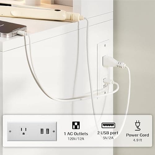 Haewon White Vanity Desk with Mirror and Lights, Makeup Vanity with 10 LED Bulbs and 3 Color Modes, Dressing Table Set with Power Outlets, Storage Drawers and Chair for Bedroom thumbnail 6