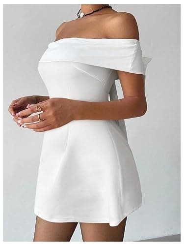 SOLY HUX Women's Off The Shoulder Bowknot Dress A Line Cocktail Graduation Mini Dresses thumbnail 5
