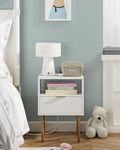 AEPOALUA Nightstand,Small Bedside Table with Gold Frame,Morden Night Stand with 1Drawer,End Table,Side Table with Drawer and Shelf for Bedroom,Living Room (Black,Outlet) thumbnail 7