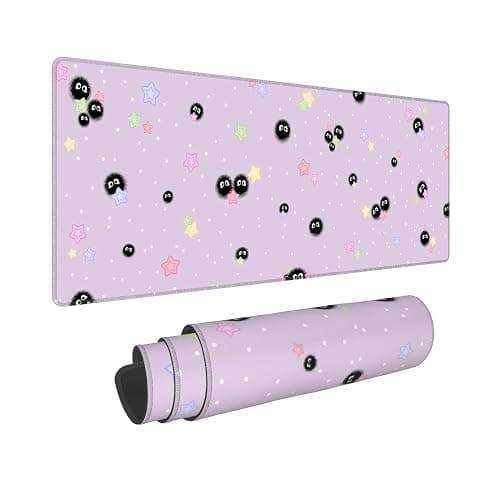 Purple Cute Mouse Pad,Large Anime Gaming Mousepad,Star Sea Urchin Office Desk Mat for Girls Women,Non-Slip Desk Protector Pad,Mouse Mat with Stitched Edges,31.5x12In,in Lavender - Image 1