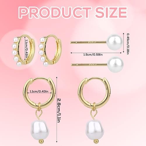 3 Pairs Gold Earrings Set, Dainty Pearl Dangle Drop & Hoop & Stud Earrings Stackable Stylish Pearl Dangling Drop Jewelry for Women Trendy Fashion Jewelry Gifts thumbnail 2