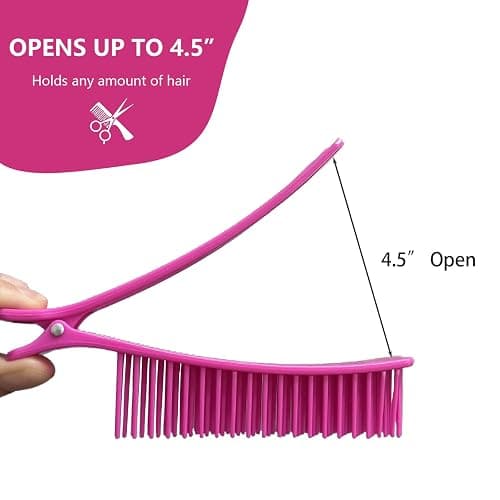 FUATY 2 Pcs Hair Sectioning Grip Clips for Coloring, Styling, Parting, Cutting, Foiling and Placing Hair Extensions, Hairstylist Non-slip Hair Clips Comb Salon Home Sectioning Teeth Hair Clips, Pink thumbnail 5