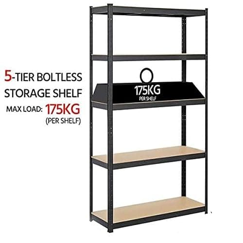 Garage Shelving Units - Heavy Duty 5 Tier Black Adjustable Shelving Shelf Racking Unit Storage Rack - 175KG Per Shelf - Metal Shelves Boltless Rack for Workshop, Shed, Office - 150cm x 70cm x 30cm thumbnail 5