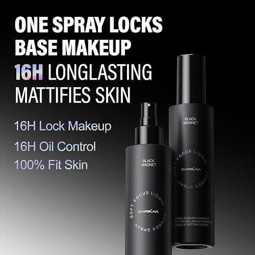 CARSLAN Black Magnet Liquid Powder Makeup Setting Spray, 16H Longlasting Oil Control Lock Face Makeup, Smudgeproof, Waterproof Finishing Spray, 100ml/3.4 Fl Oz thumbnail 2