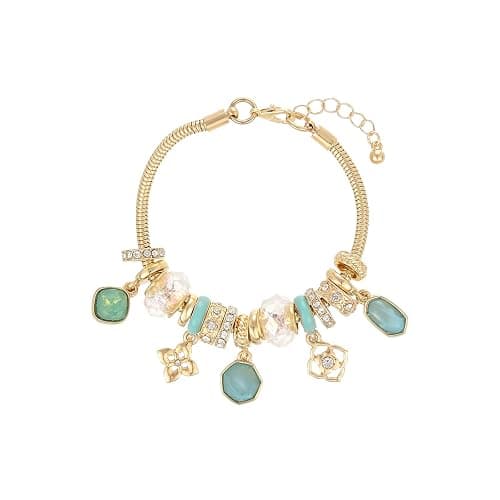 Madison Tyler Charm Bracelet Gold Bracelets for Women Gifts | LOVE Heart Hollow Flower Bow Pink Green Square Gemstone Beaded Charm Bracelet Cute Adjustable Bracelet Jewelry - Image 1