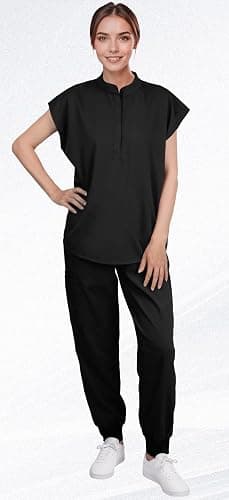 Eadflie Scrubs for Women Set - with Sleeveless Stand-Up Collar Scrub Top & Jogger Scrub Pants, 8-Pocket Design thumbnail 2