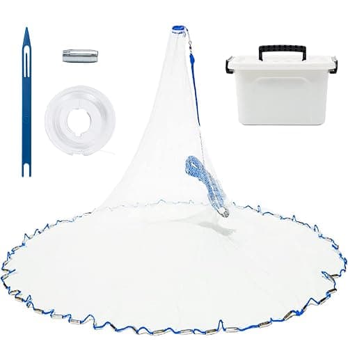 Handmade American Cast Net, BalanZze Casting Fishing Net for Bait Trap Fish, Throw Nets with Zinc Sinker Weights for Freshwater & Salt Water (3/4/5/6/8/9/10 Ft, 1/2 Inch Mesh Size) - Image 1