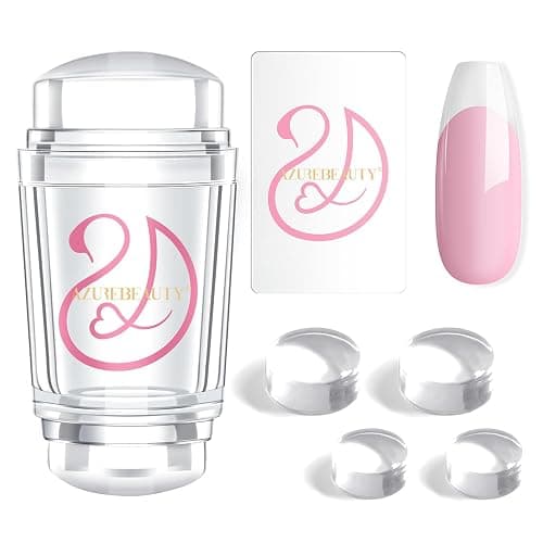 AZUREBEAUTY French Tip Stamp, 6Pcs French Tip Tool, Soft Silicone Nail Stamper, 2 in 1 French Manicure Kit with Nail Stamp Heads, Scraper and Replacement Heads, Nail Art Tools for Home DIY Salon - Image 1
