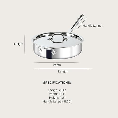 All-Clad D3 3-Ply Stainless Steel Sauté Pan 4 Quart Induction Oven Broiler Safe 600F Pots and Pans, Cookware Silver thumbnail 3