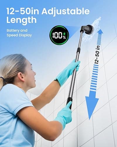 Leebein Electric Spin Scrubber, 2025 New Cordless Cleaning Brush Bathroom Scrubber, IPX7 Waterproof Shower Scrubber with 7 Brush Heads, Extendable Long Handle and 2 Speeds Scrubber for Bathtub Floor thumbnail 4