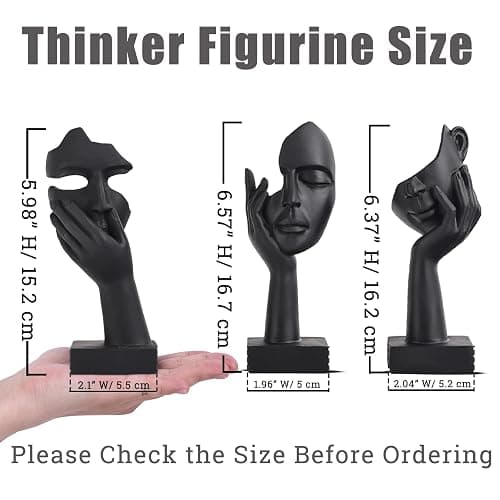 oliruim Black Home Decoration Accent Art Woman Face Statue Collectible Statue for Modern Home Living Room Bookshelf Black Desk Decor 3 Piece Set thumbnail 3