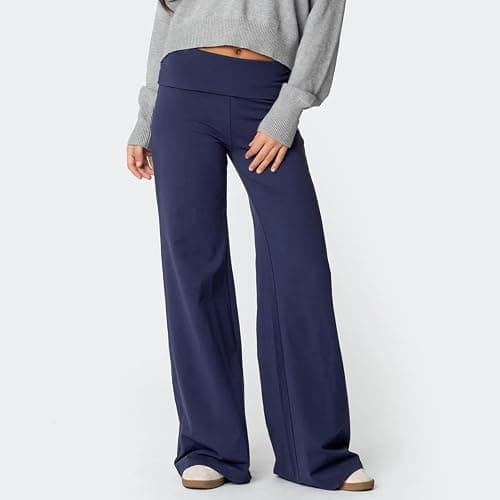 Qmlyev Wide Leg Sweatpants for Women Fold Over Low Rise Flare Yoga Lounge Pants Back to School Clothes for Teen Girls thumbnail 3