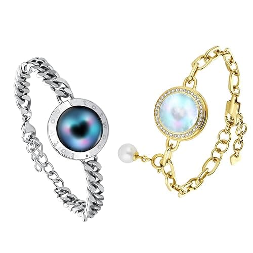 TOTWOO Touch Bracelets for Couples, Vibration & Light up for Love Couples Long Distance Relationship Gifts for Girlfriend Bluetooth Pairing Jewelry - 7-Soulmate/Sliver&Gold
