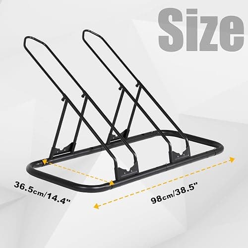 CyclingDeal Bicycle Floor Parking Rack Stand - for Mountain MTB Road Bike - Indoor Home Garage Storage - Adjustable for 2 Fat Bikes thumbnail 2