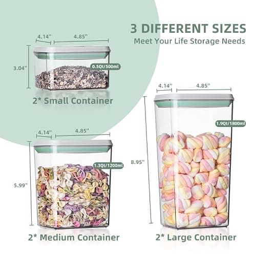 Ankou Airtight Food Storage Container Sets with Lids 6Pcs Pop Containers for Kitchen Pantry Organization BPA-Free Stackable Kitchen Storage Containers for Cereal Flour Sugar (0.5, 1.2, 1.8qt)*2 thumbnail 2
