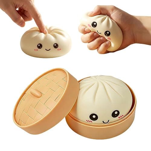 Dumpling Squishies, Handmade Pressure Relief Balls, Dumpling Squishy Big Bun Squeeze Dough Ball Stress Relief Fidget (Light Beige) - Image 1