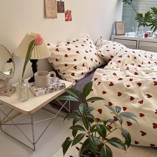 Nayoroom Bettwäsche 140x200 Herzen Rot Weiß Aesthetic Bettbezug Microfaser Weiße Bettwäsche mit Kleinen Roten Herz und Kissenbezug 70x90 cm mit Reißverschluss thumbnail 3