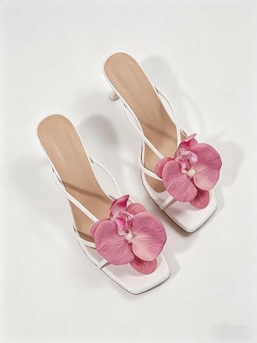 MakeMeChic Women's Open Toe Floral Kitten Heels Flower Summer Beach Sandals thumbnail 4
