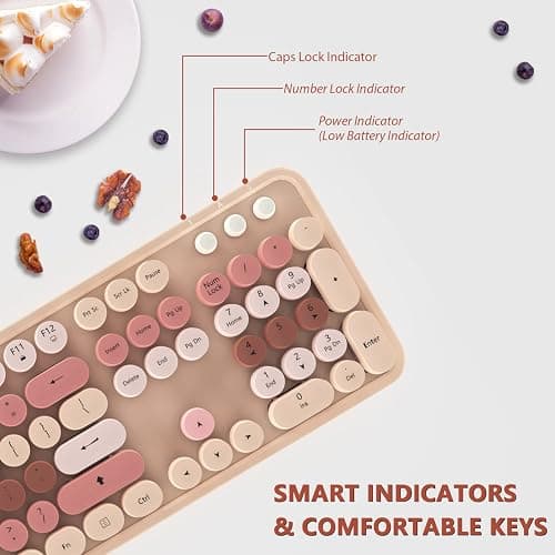 Wireless Keyboard and Mouse, KOOTOP Cute Keyboard and Mouse, 2.4G Wireless Keyboard with Retro Round Keycap for PC, Mac, Laptop,Computer Windows (Milk Tea) thumbnail 2