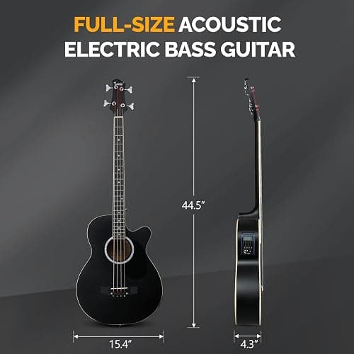 GLARRY Full Size Acoustic Electric Bass Guitar Beginner Kit w/ 15W Amp, Cutaway 4 Strings Electric Acoustic Bass Guitar w/Inbuilt Tuner, Bag, Strap, Picks, Strings, Bass Guitarra，Matte Black thumbnail 6