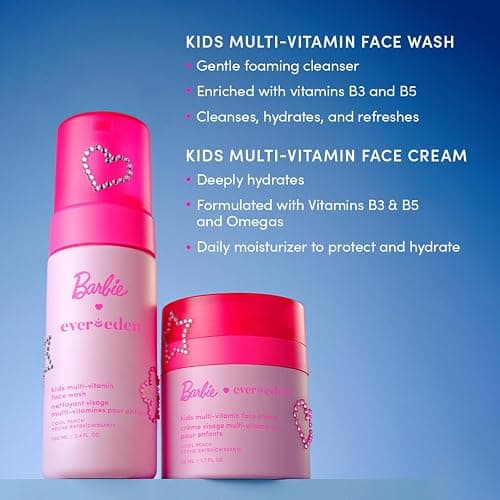 Evereden Barbie Limited Edition Kids Happy Face Duo + Exclusive Accessories | Multi-Vitamin Face Wash & Cream Set with Stickers + Bracelets | Clean Skin Care for 3+ | Barbie Gift Box for Kids thumbnail 3