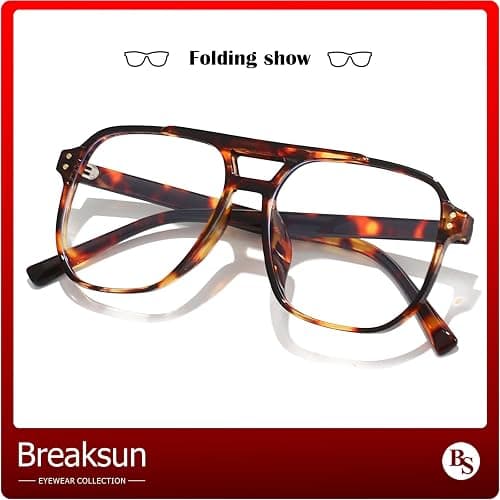 Breaksun Retro Oversized Square Glasses for Women Men Big Square Aviator Blue Light Eyeglasses thumbnail 7