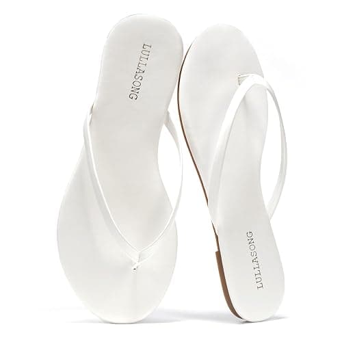 LULLASONG Flip Flops For Women Comfortable Round Toe Beach Sandals Thong Strap Slides Slip On Dressy Flats Sandals For Women - Image 1