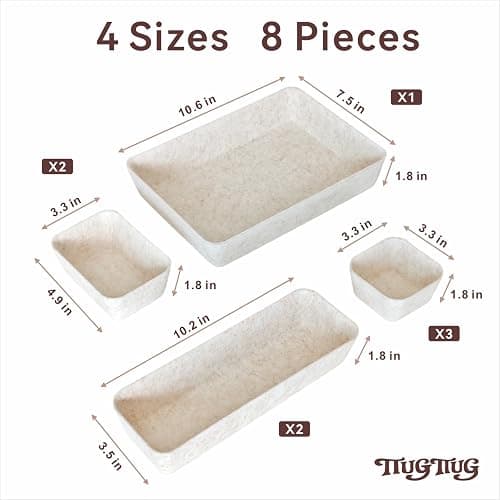 TTUGTTUG 8-Piece Felt Drawer Organizer Set in 4-Sizes, Made from Eco-Friendly Material for Vanity, Makeup, Desk, Office, Kitchen, and Nightstand, Oatmeal thumbnail 3