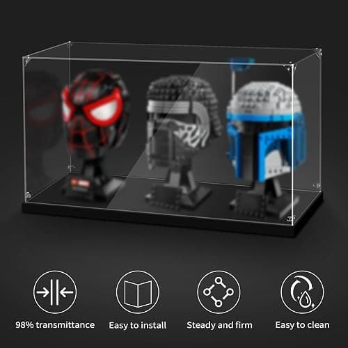 LILIKAKA Display Case for Three Lego Helmets, 21334 Jazz Quartet, 18.89x7.08x9.44inches (48x18x24cm), It can Hold Three Lego Helmets, Suitable for Lego 75304 75408 75415 75429 76285 75328 75349 etc thumbnail 4