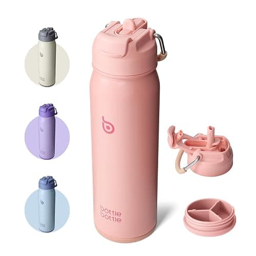 BOTTLE BOTTLE Insulated Water Bottle Stainless Steel 700ml（24oz） Bike Water Bottles with Straw and Adjustable Lid Daily Drink Flask Pill Organizer (salmon) - Image 1