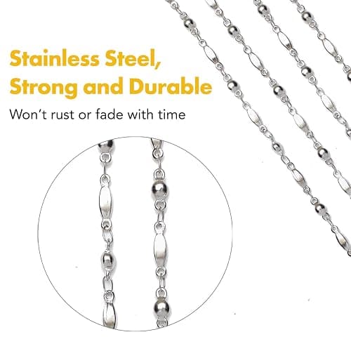 Hidden Hollow Beads Stainless Steel Chain Women's Lanyard, Stronger, Made in USA Teacher ID Badge Card Holder Keys - Stainless Steel - Non Breakaway thumbnail 6