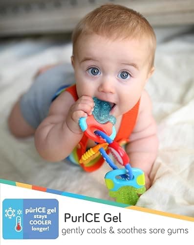 Nuby Ice Gel Teether Keys - Silicone Soothing Baby Teether Toys for Infants - Gentle for Sore Gums Colorful and Fun Toys - Safe and Durable Infant Baby Teething Toy - Blue thumbnail 2