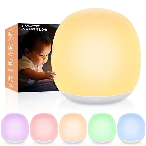 Tyute LED Night Light, Baby Night Light for Kids, USB Rechargeable Table Lamp with Touch Control, Warm White & 7 RGB Colors, Portable Dimmable Night Lamp for Bedroom, Nursery, Camping - Warm White - Image 1