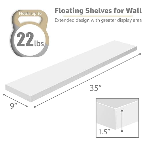 Sorbus Floating Shelves for Wall Storage (35 Inch, 3 Pack, White) | Clean display for home accents, books and collectibles; hidden brackets suit bathrooms, bedrooms and kitchens. thumbnail 3