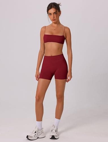 ABOCIW Workout Sets for Women Seamless Bandeau Strappy Sports Bra Scrunch Butt High Waist Biker Shorts Gym Set 2 Piece thumbnail 4