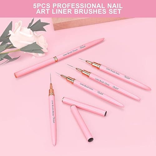 5Pcs Nail Art Liner Brushes,Liner Brush For Nails Gel,Thin Liner Nail Brush Set,Nail Art Striping Brushes,Painting Art Design Pen For Long Lines, Thin Details, Fine Drawing Sizes 5/9/13/20/25mm thumbnail 3