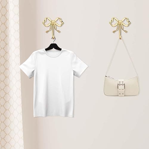 2pcs Bow Knot Wall Hooks, 3.9x3.8in Gold Bow Knot Coat Hooks Cute Butterfly Door Hangers Decorative Bows Wall Hook for Coats Hats Bags Towels Coffee Mugs thumbnail 4