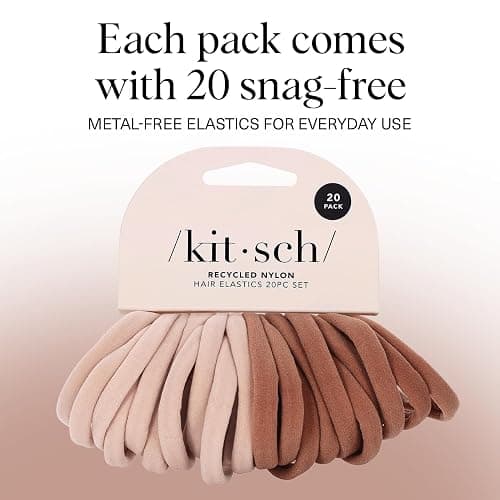 Kitsch Hair Ties No Damage - Strong, Stretchy & Snag-Free Hair Bands | Soft Nylon Ponytail Holders, Stylish Elastics for Everyday Hairstyles | Ideal Gifts for Women - Blush, 20pcs thumbnail 5