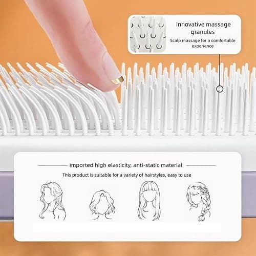 Self Cleaning Hair Brushes, Easy Clean Hair Brush with Retractable Bristles, Anti Static Massage Comb Brush for Effortless Hair Removal and Cleaning thumbnail 2