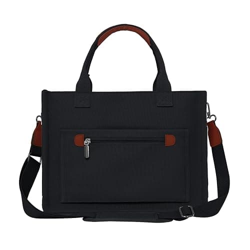 FIORETTO Womens Canvas Tote Bag Purse with Individual Compartment, Zipper Top, Reinforced Bottom & Luggage Sleeve thumbnail 3
