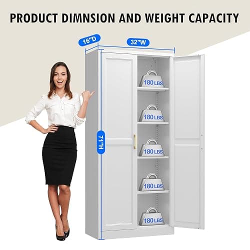 Polup White Kitchen Pantry Cabinet, 71 Inch Tall Metal Storage Cabinet with Doors and Shelves, Pantry Cabinets for Kitchen Storage, Freestanding Cupboard for Living, Dining Room, Assemble Required thumbnail 3