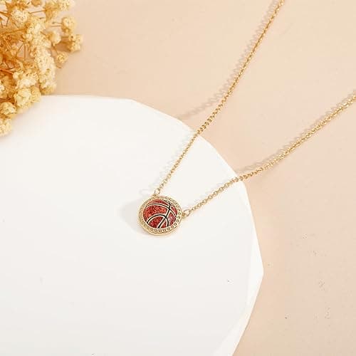 Semoya Volleyball/Softball/Soccer/Basketball/Football/Baseball/Pickleball Necklace for Women Girls, Mom Sports Pendant Necklaces Jewelry Game Day Team Gifts - Gold - Basketball thumbnail 6