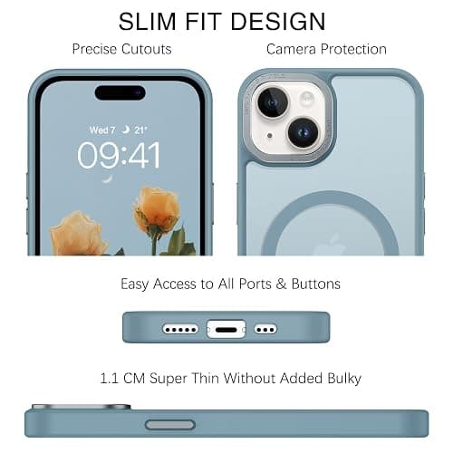 BENTOBEN Compatible with iPhone 15 Plus Case, Translucent Matte Slim Shockproof Magnetic Phone case [Compatible with MagSafe] Women Men Girl Boy Protective Cover for iPhone 15 Plus, Gray Blue thumbnail 2